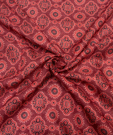 Maroon Trdaitional Print Zari Cotton Linen Fabric
